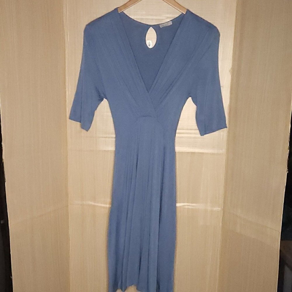 La Clef Women's Blue Stretchy Faux Wrap Soft Midi Dress Large